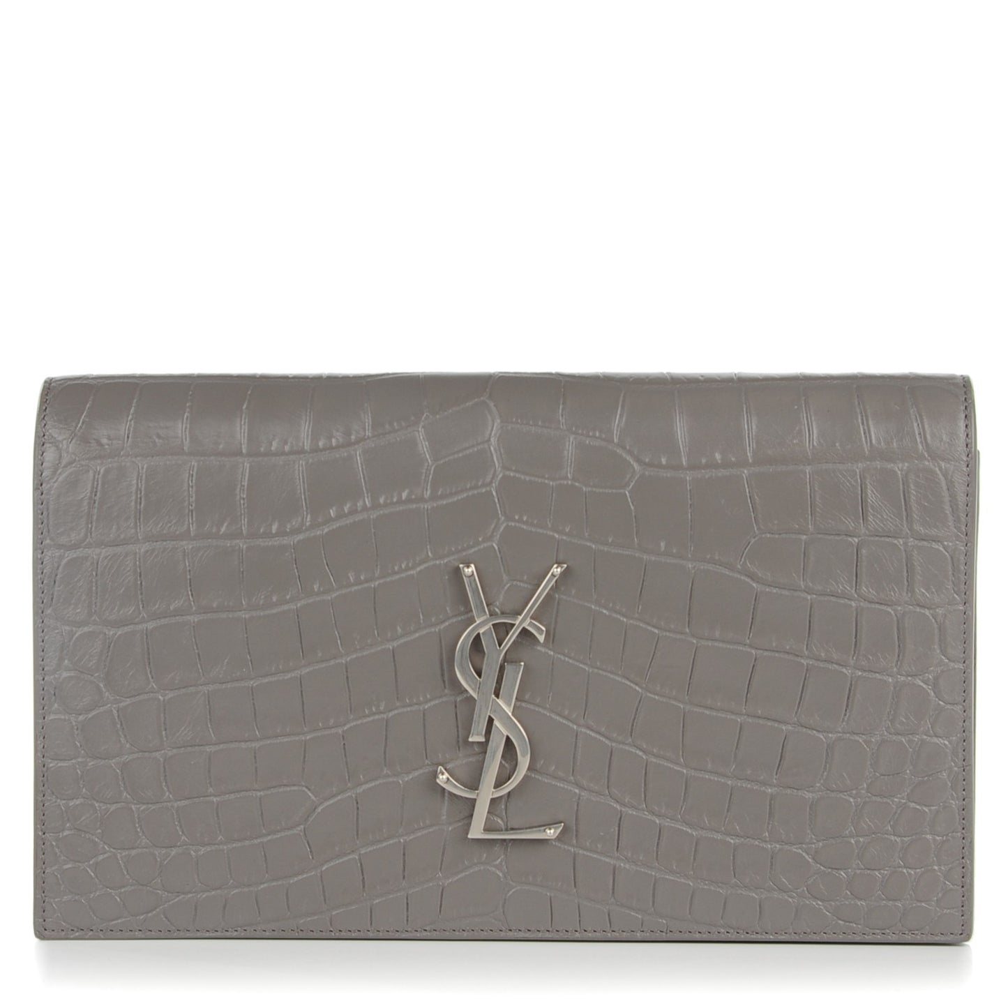 Croc Embosssed Calfskin Classic Kate Monogram Clutch Fog