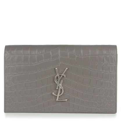 Saint Laurent Croc Embosssed Calfskin Classic Kate Monogram Clutch Fog 1 of 8