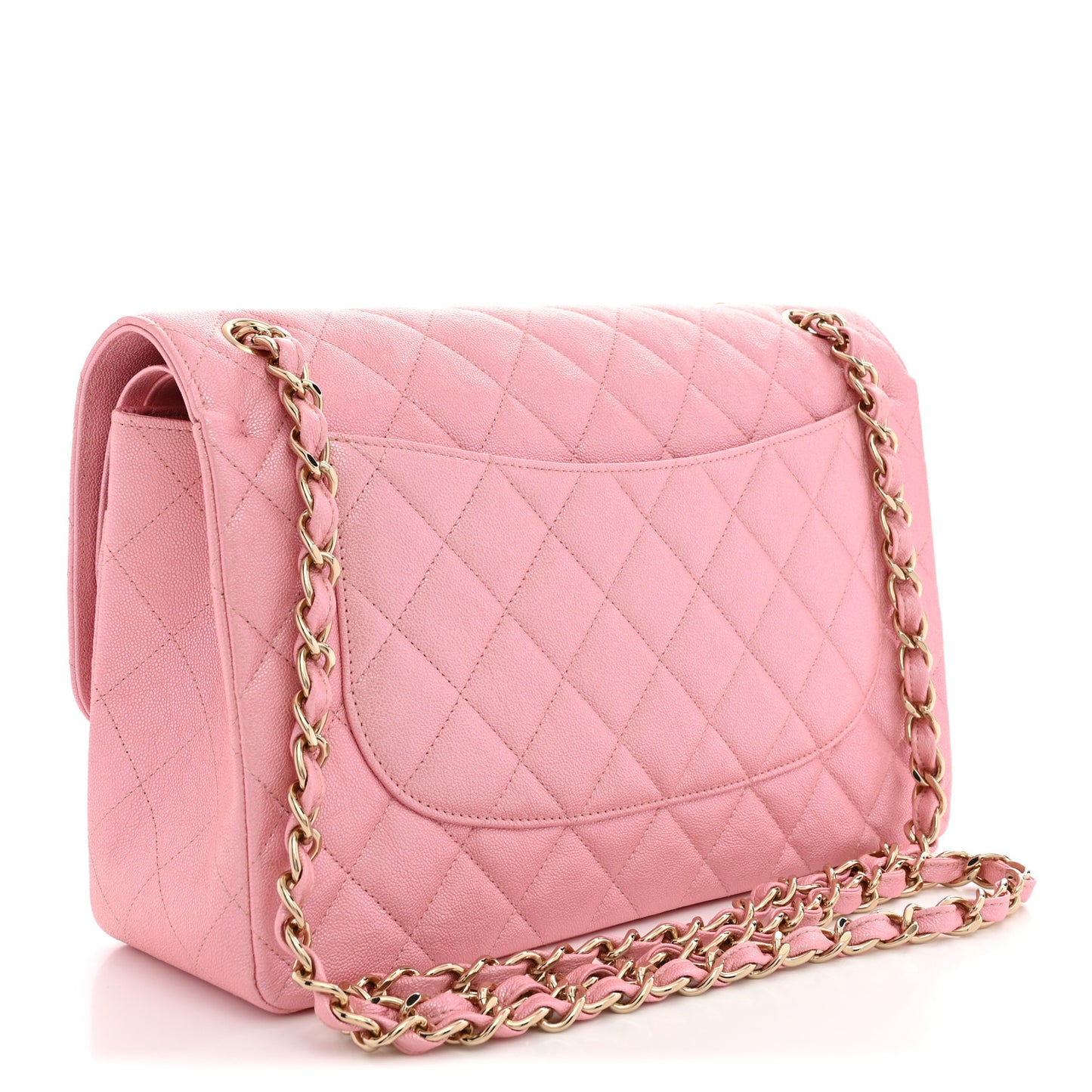 Iridescent Caviar Quilted Jumbo Double Flap Pink