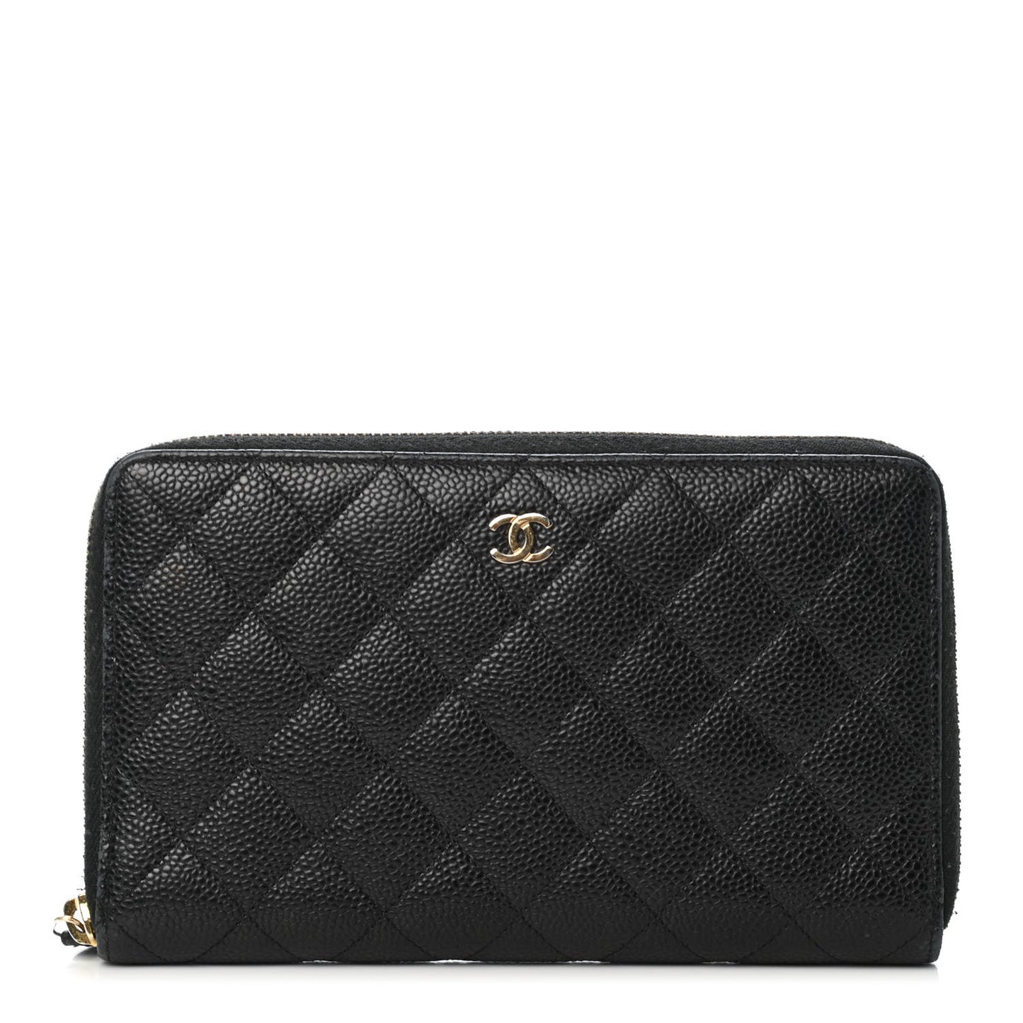 Caviar Quilted Large Zip Around Organizer Wallet Black