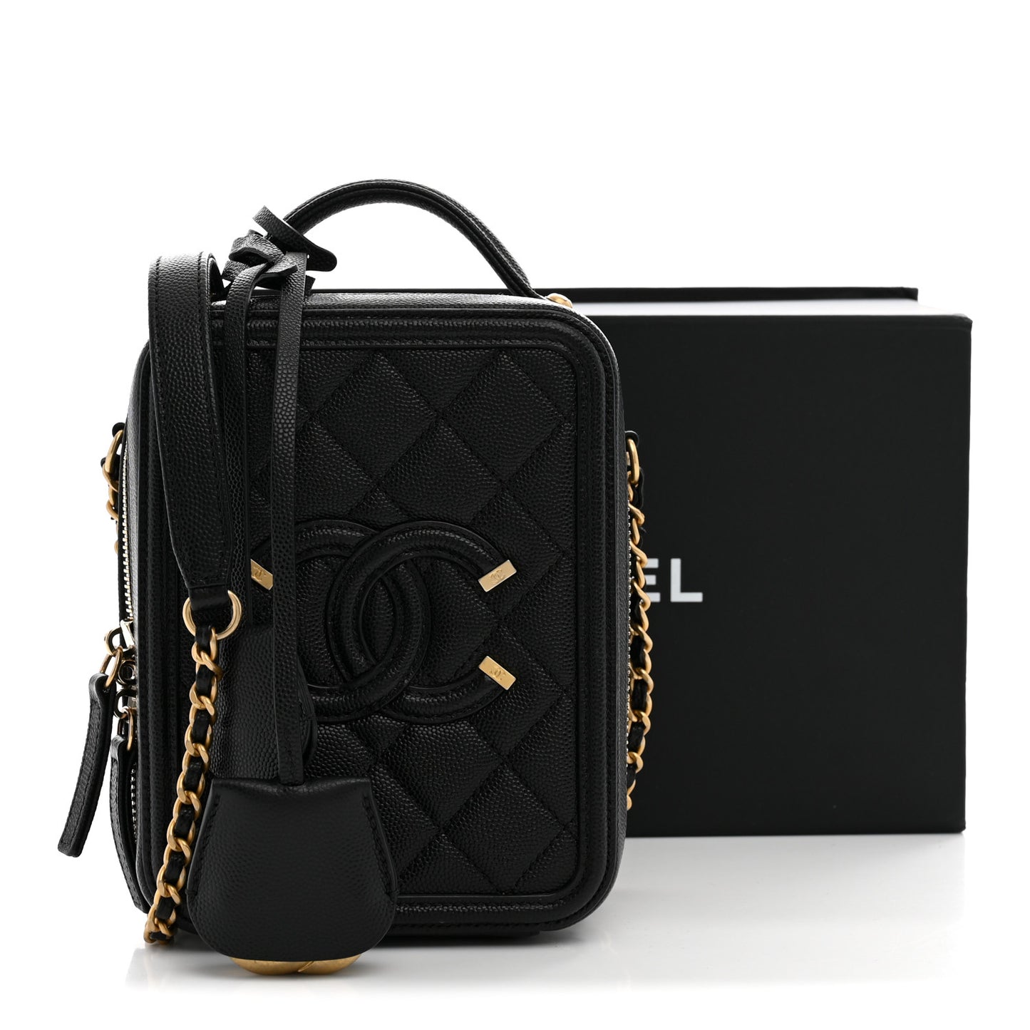 Caviar Quilted CC North South Filigree Vanity Case Black