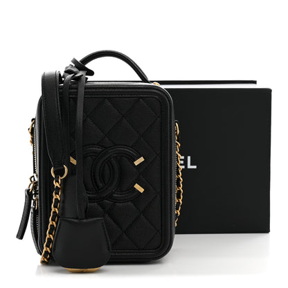 Chanel Caviar Quilted CC North South Filigree Vanity Case Black 11 of 11
