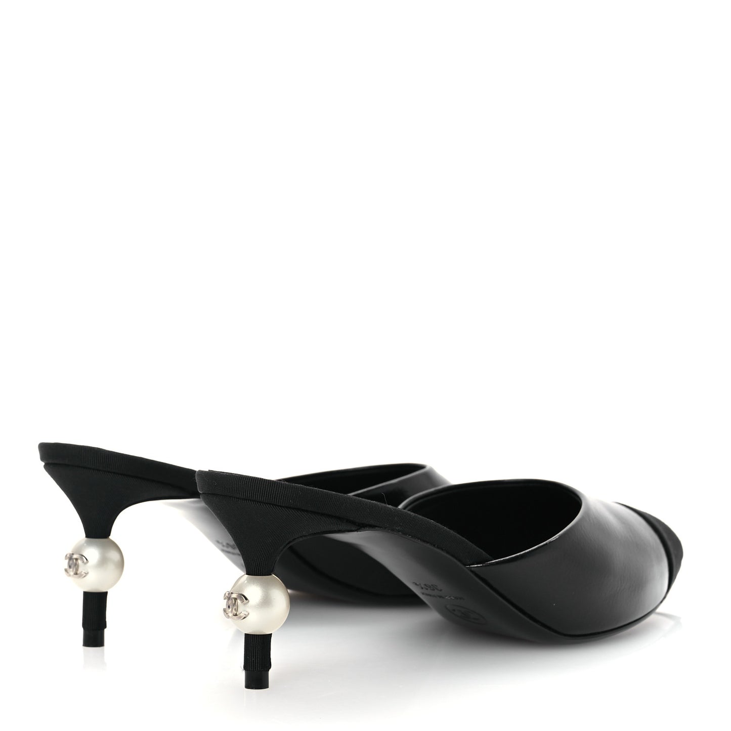 Calfskin Grosgrain Cap Toe Pearl Mule 36.5 Ecru Black