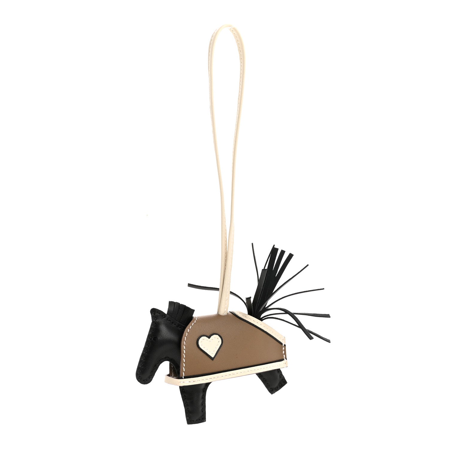 Hermes Milo Lambskin Grigri Rodeo Robeo Coeur Bag Charm PM Black Craie Etoupe 1 of 4