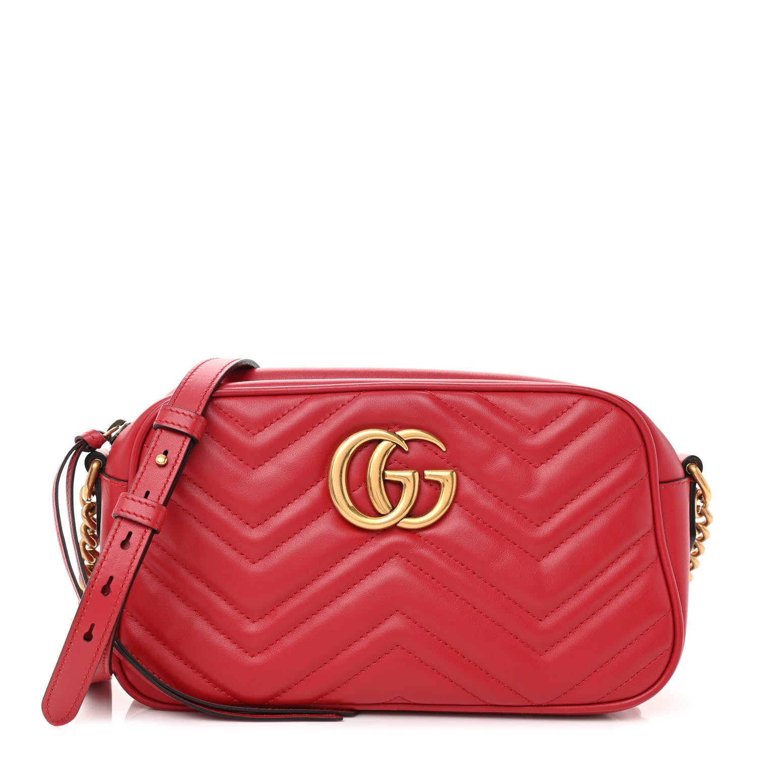 Gucci Calfskin Matelasse Small GG Marmont Chain Shoulder Bag Hibiscus Red 1 of 8