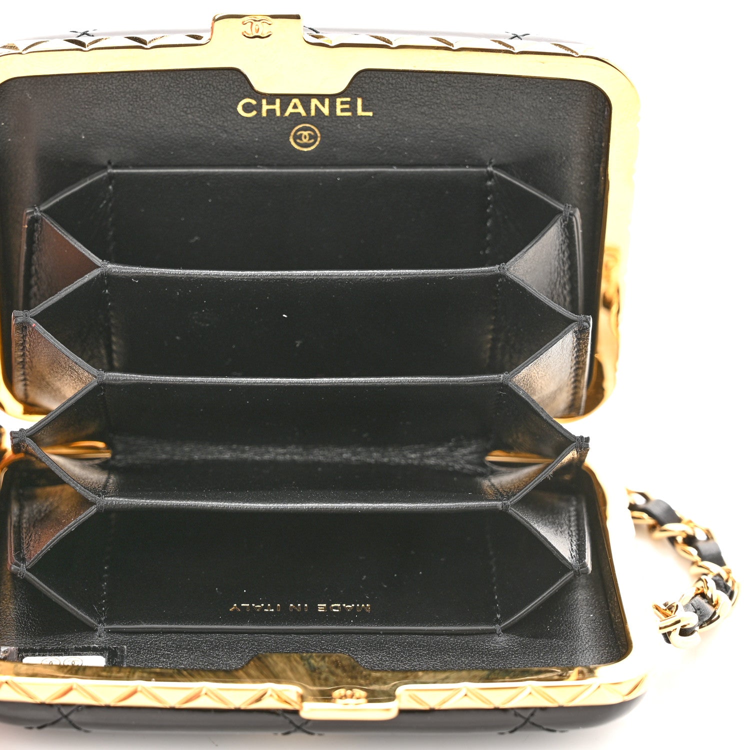 Chanel Glazed Goatskin Quilted Small Box With Chain Black 5 of 12