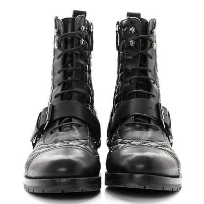 Valentino Garavani Crackled Lambskin Rockstud Spike 20mm Combat Boots 40 Black 2 of 17