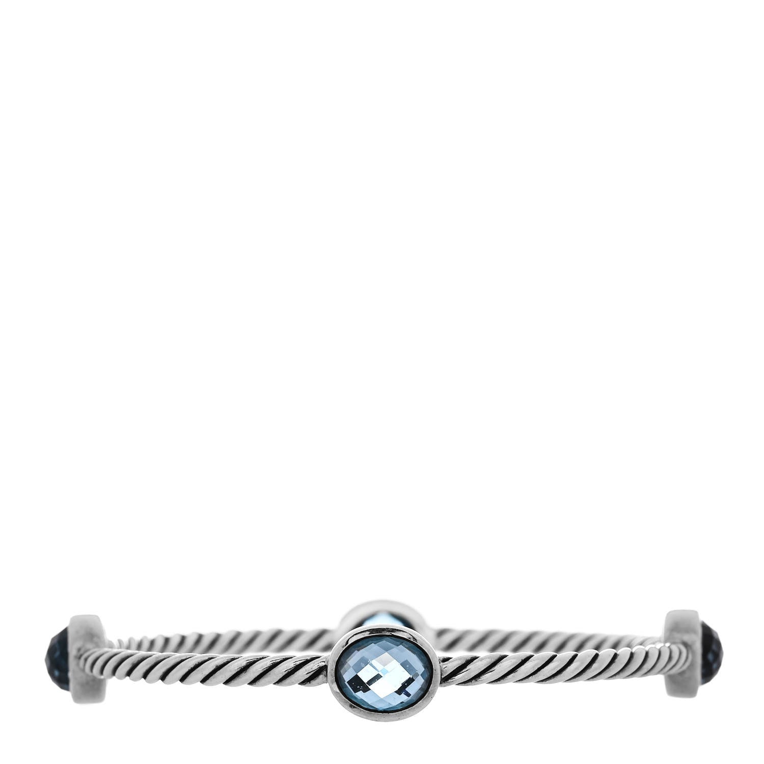 David Yurman Sterling Silver Blue Topaz 3mm 4 Station Bangle Bracelet 2 of 3