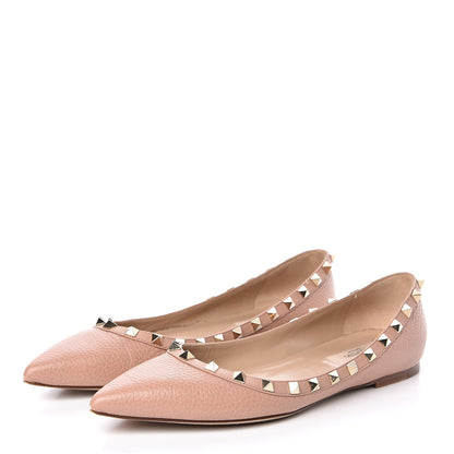 Valentino Garavani Pebbled Calfskin Rockstud Ballerina Flats 39.5 Skin Sorbet 3 of 10