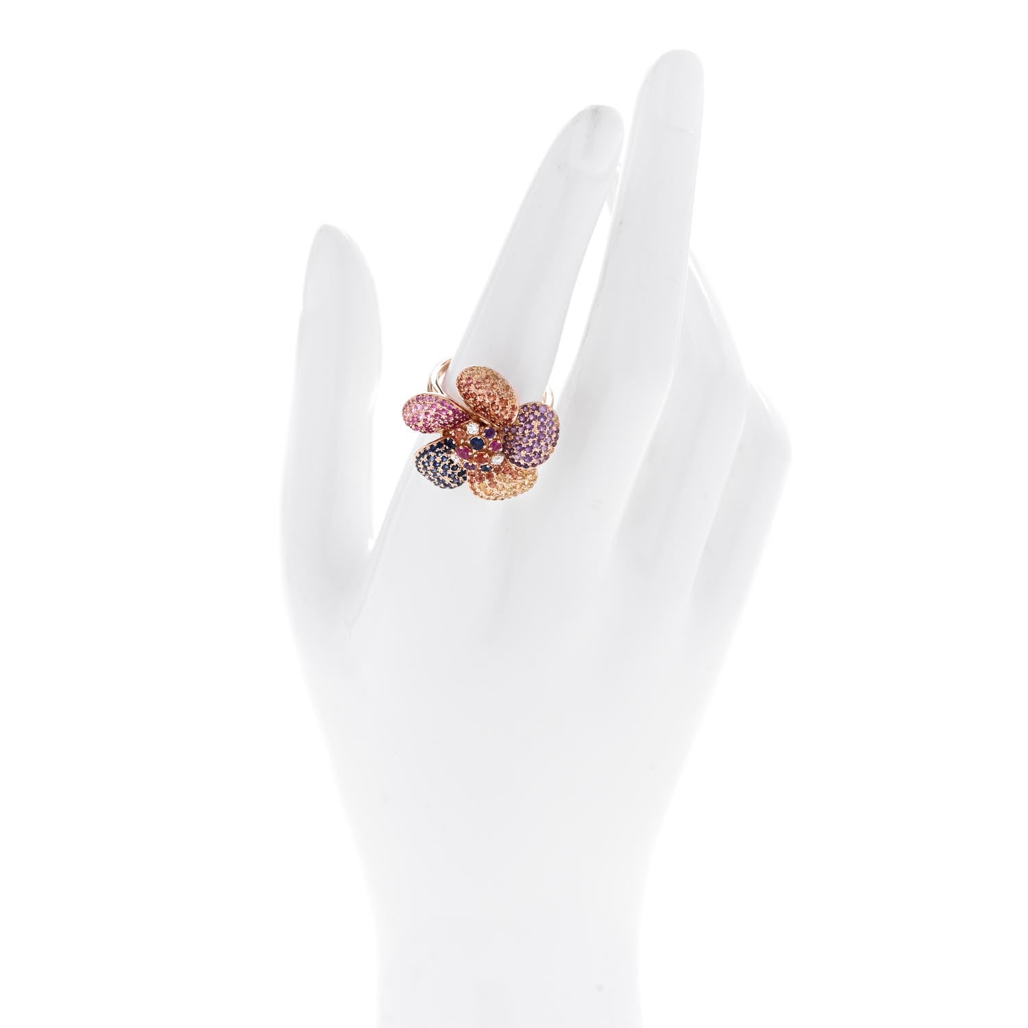 Parker & West by FASHIONPHILE 18K Rose Gold Diamond Rainbow Sapphire Floral Cocktail Ring 54 6.75 2 of 10