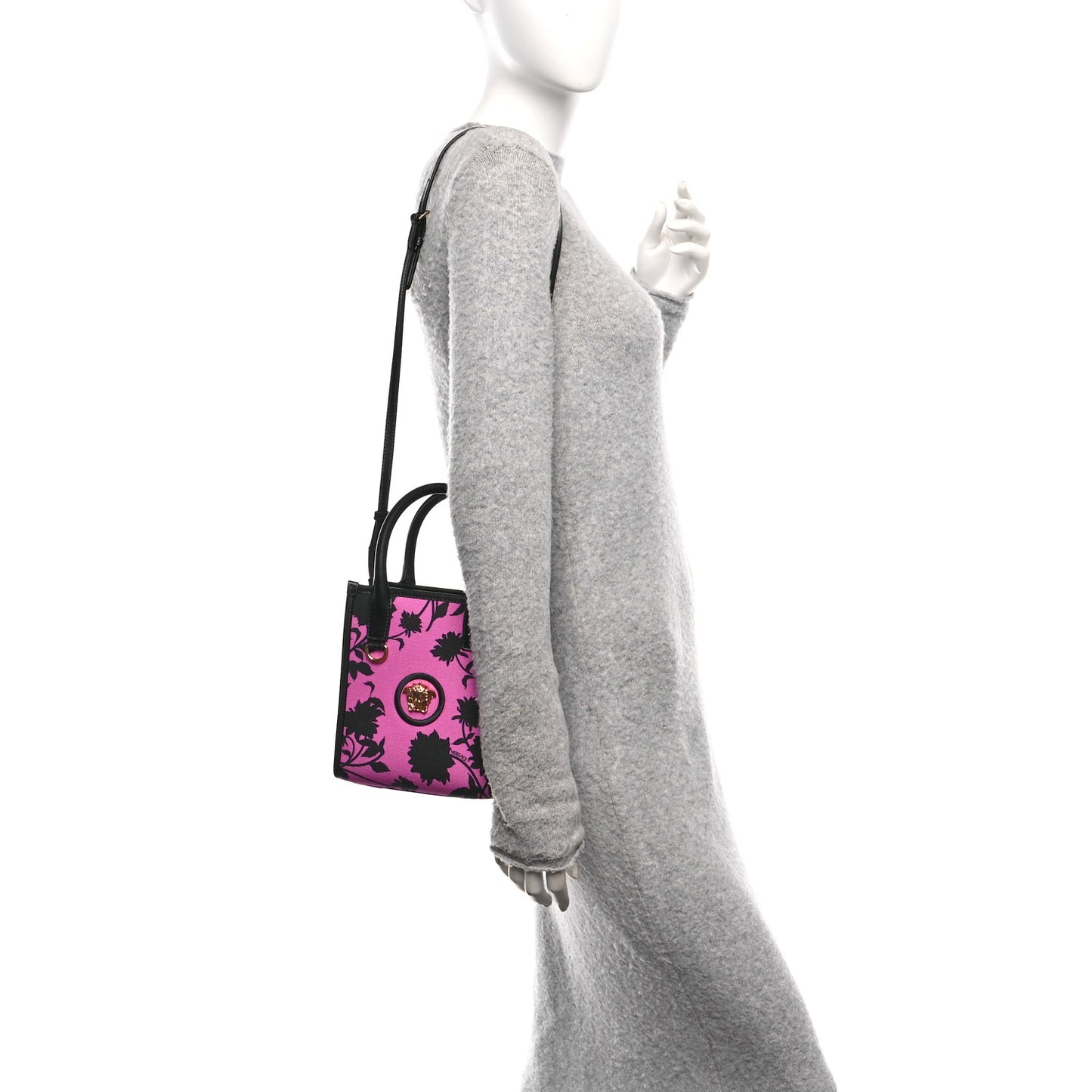 Calfskin Cotton Floral Printed La Medusa Mini Book Tote Black Water Lily