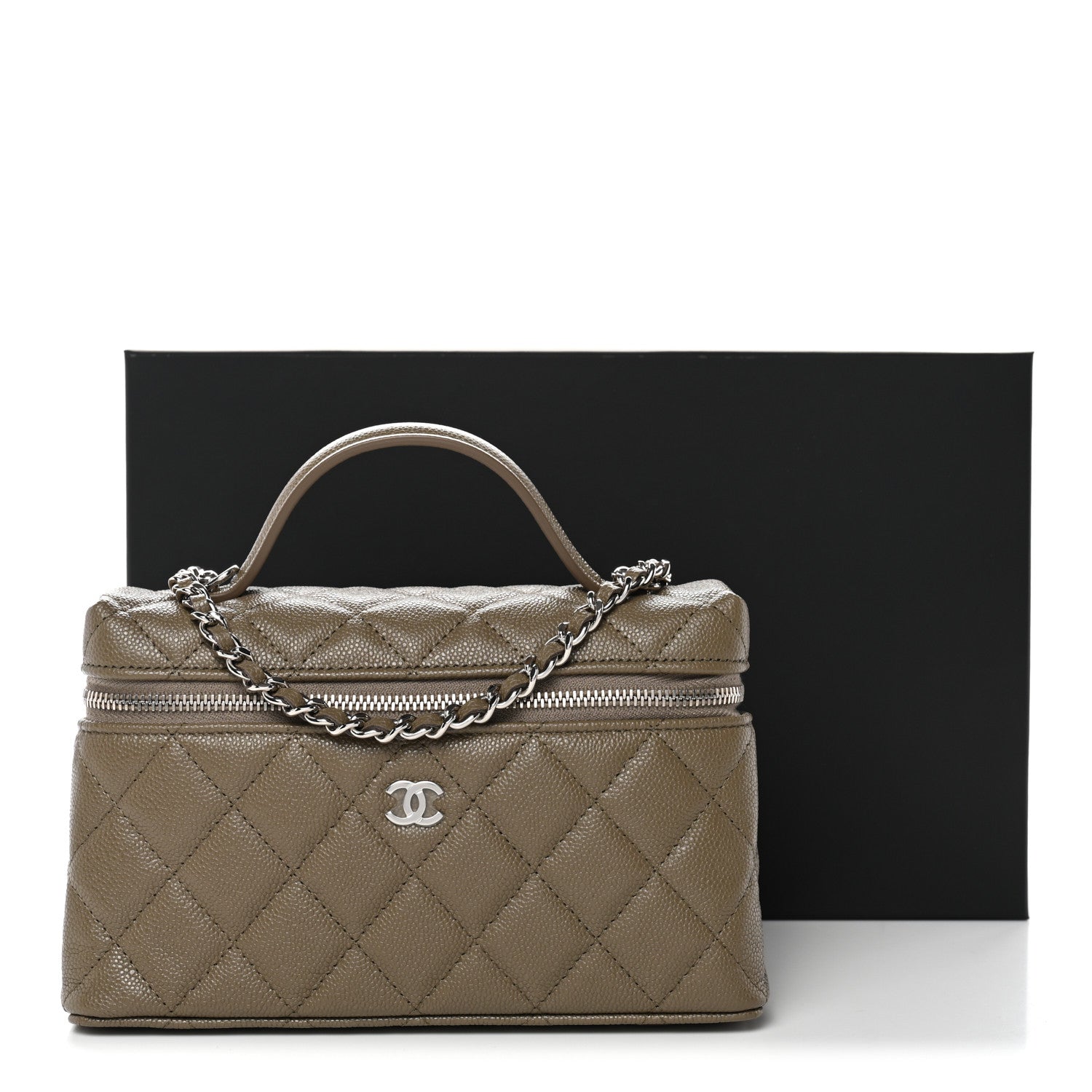 Chanel Caviar Quilted Top Handle Slim Vanity With Chain Dark Khaki 11 of 11