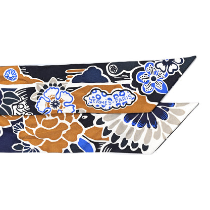 Hermes Silk Bingata Sticker Twilly Marine Tabac Bleu Vif 3 of 5