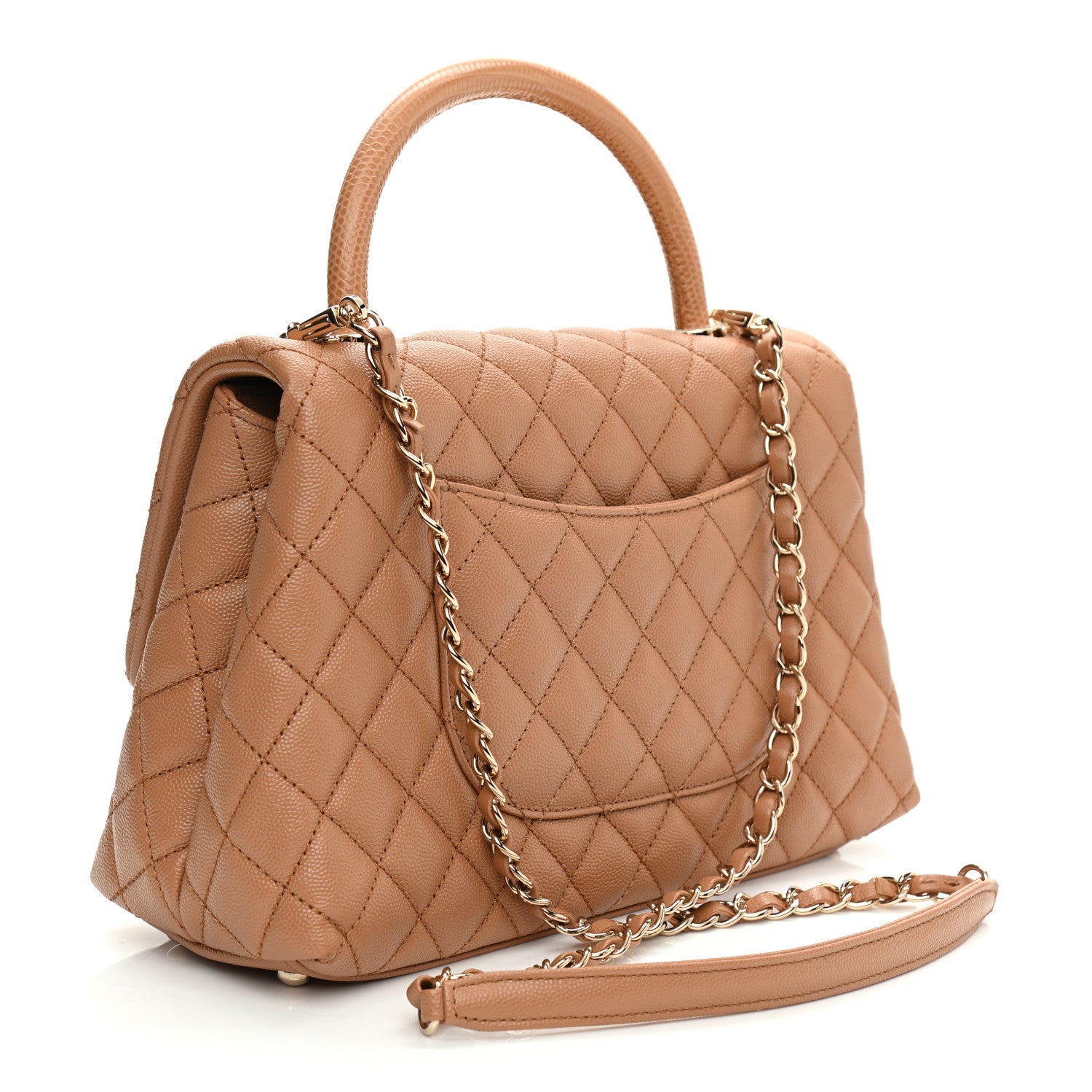 Chanel Caviar Quilted Lizard Embossed Small Coco Handle Flap Brown 3 of 10
