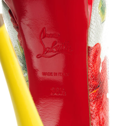 Christian Louboutin Crackled Calfskin Patent Hawaii Print Lady Peep Sling 150 Pumps 36.5 Version White 6 of 8