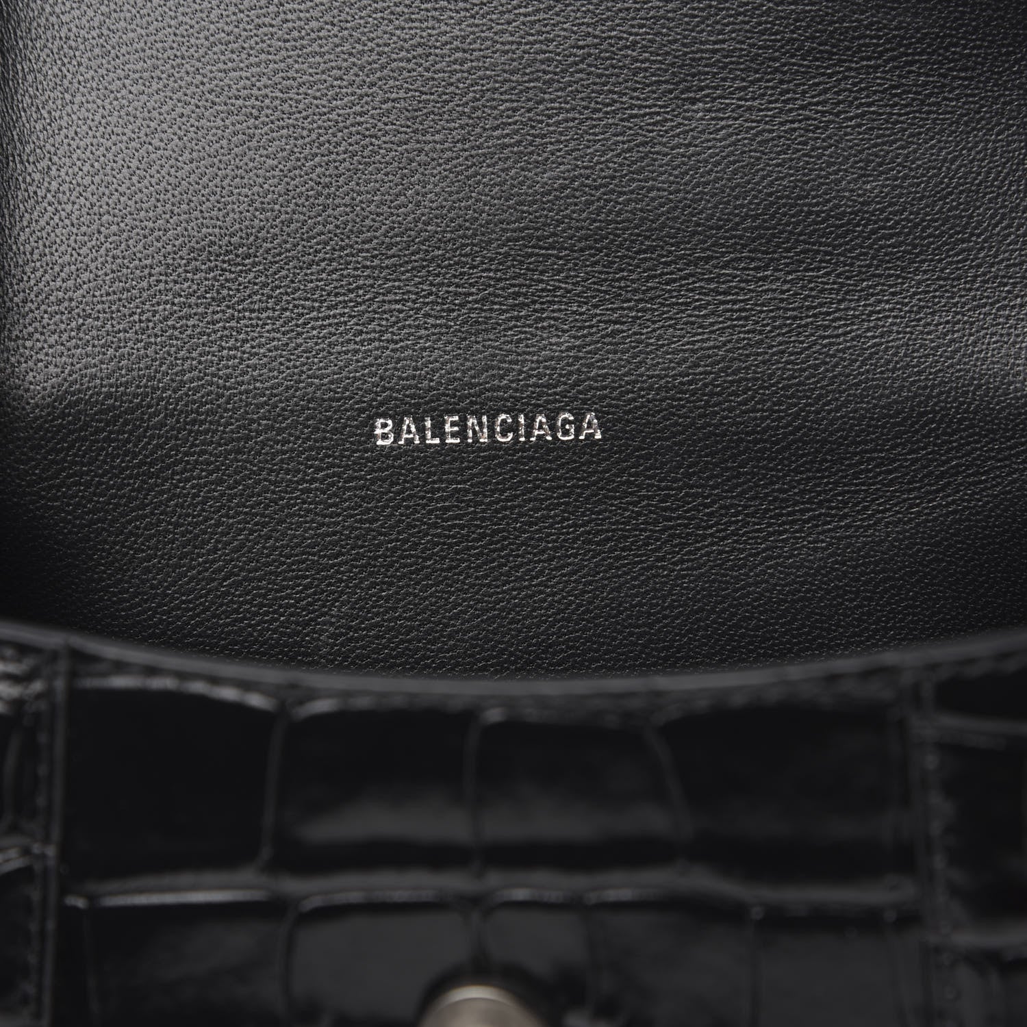 Balenciaga Shiny Calfskin Monochrome Crocodile Embossed Hourglass Top Handle Bag XS Black 5 of 8