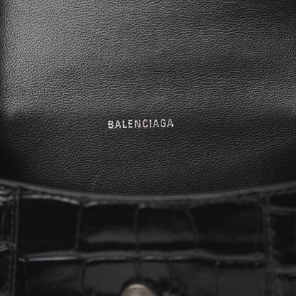 Balenciaga Shiny Calfskin Monochrome Crocodile Embossed Hourglass Top Handle Bag XS Black 5 of 8