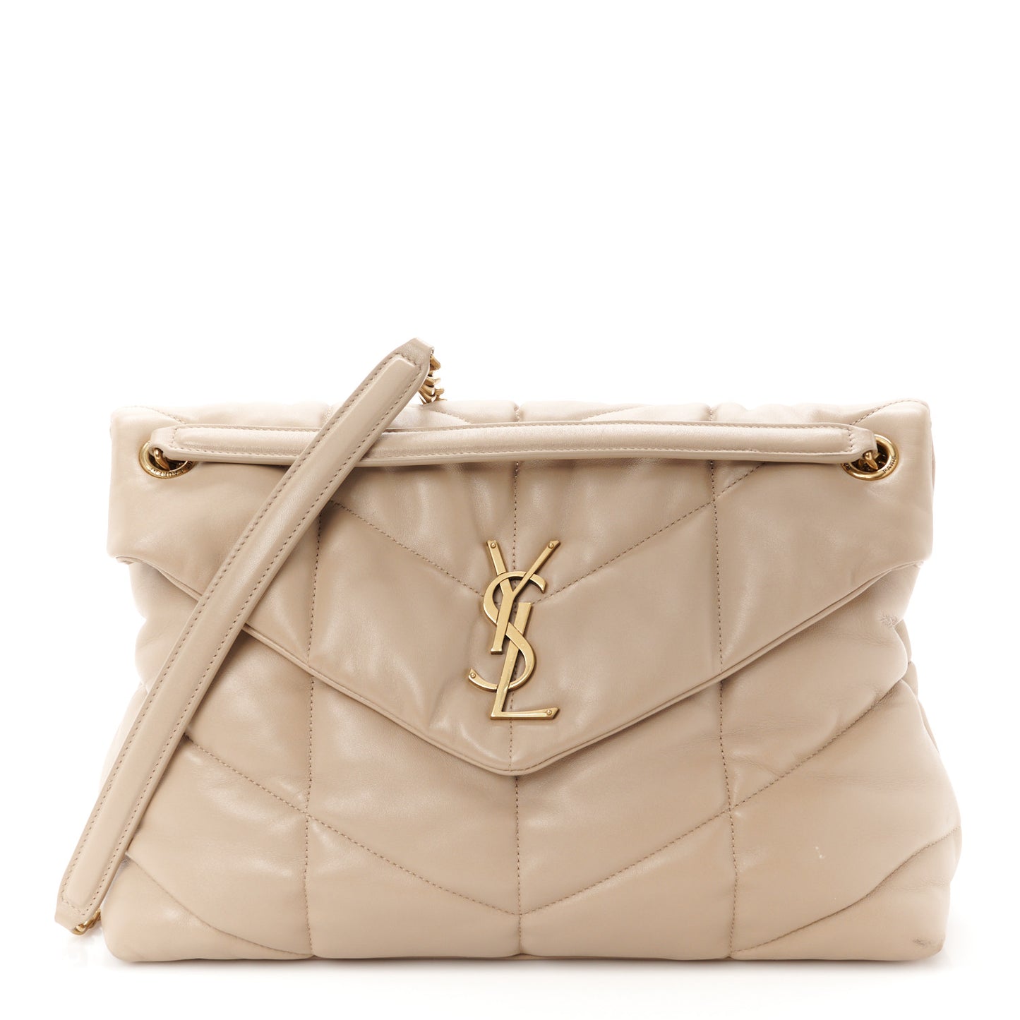 Lambskin Quilted Medium Loulou Puffer Monogram Chain Satchel Dark Beige