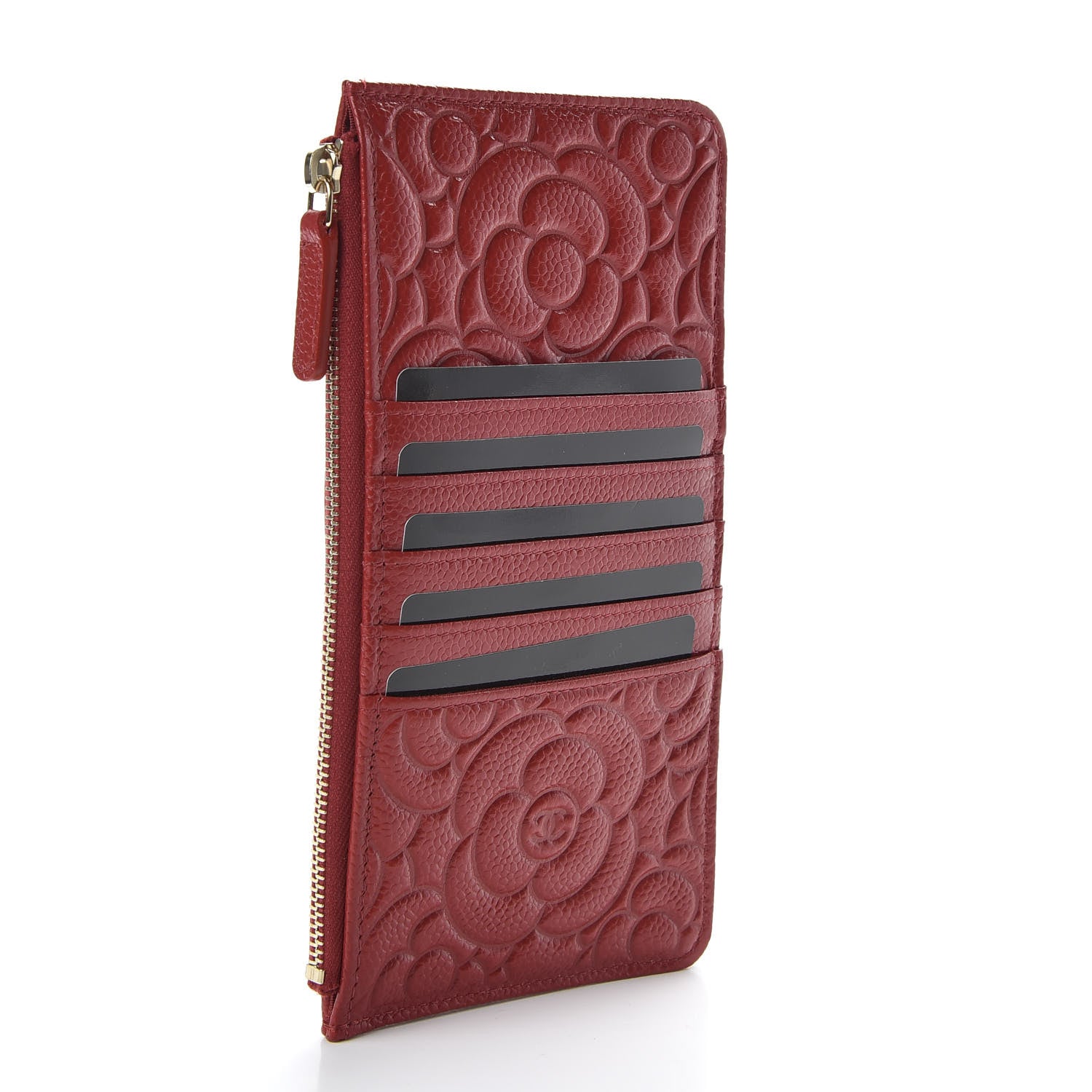 Chanel Caviar Camellia Embossed Classic Flat Wallet Pouch Red 3 of 8
