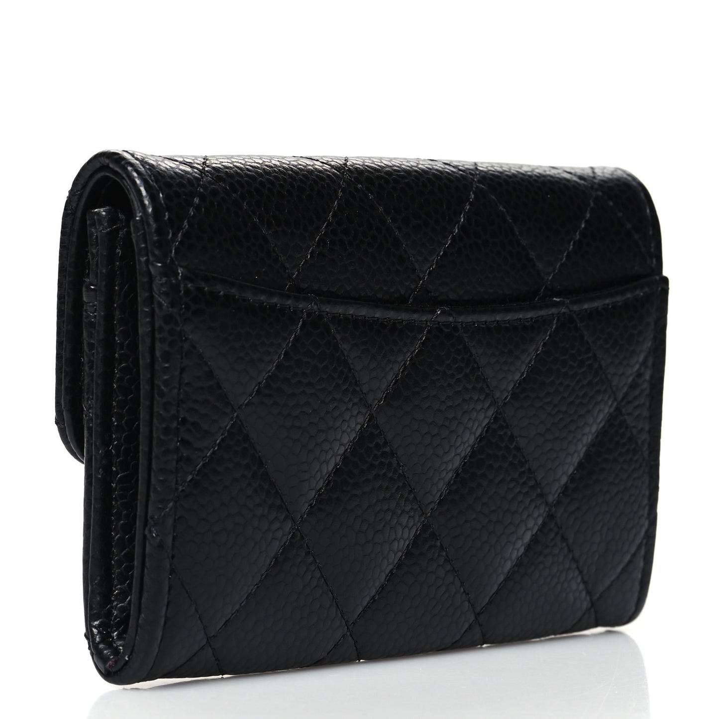 Caviar Quilted Flap Card Holder Black