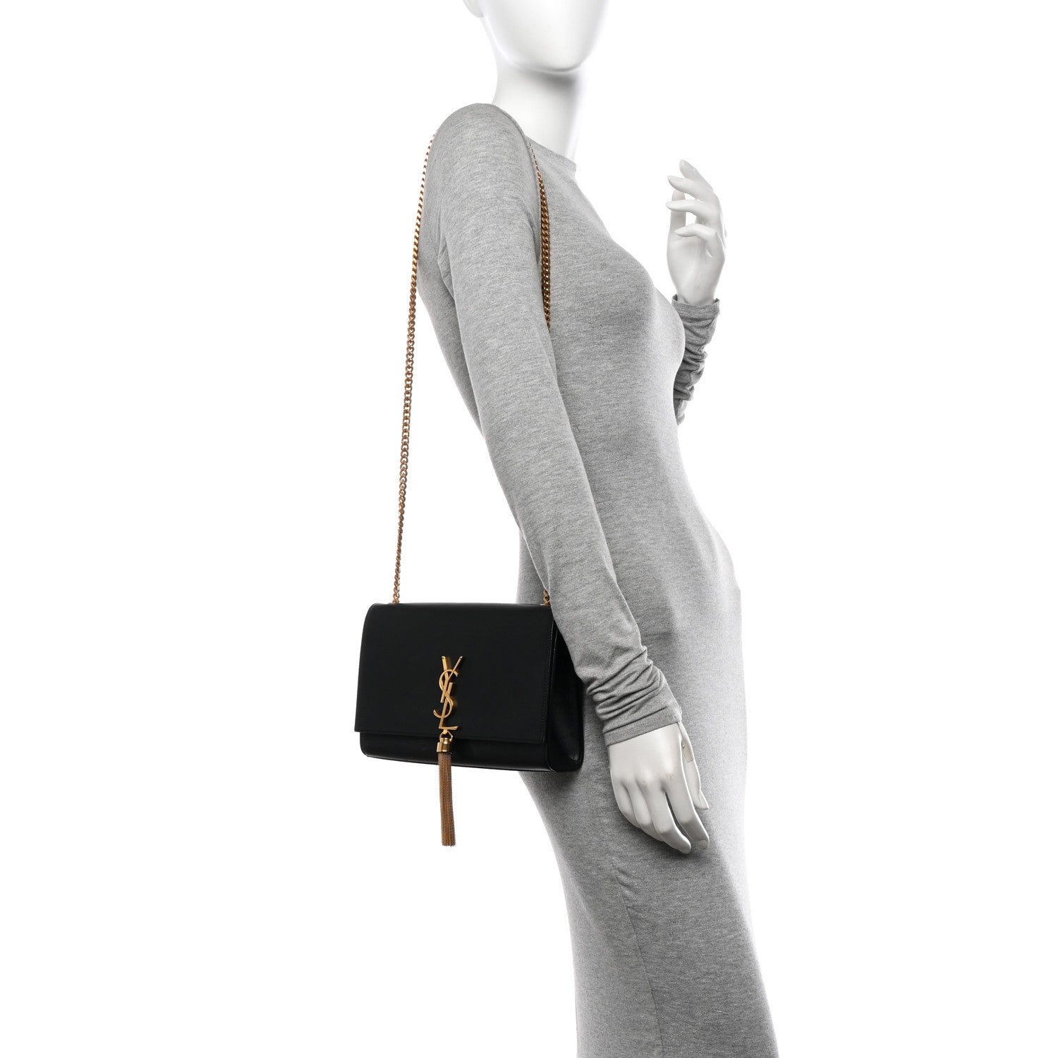 Saint Laurent Smooth Calfskin Medium Classic Monogram Kate Tassel Satchel Black 2 of 15