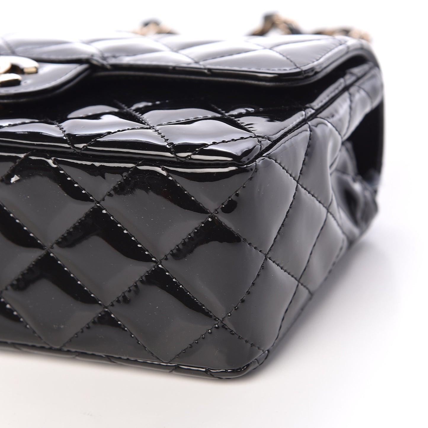 Patent Calfskin Quilted Mini Rectangular Flap Black