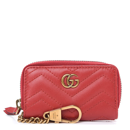 Gucci Calfskin Matelasse GG Marmont Zip Around Key Case Hibiscus Red 1 of 6