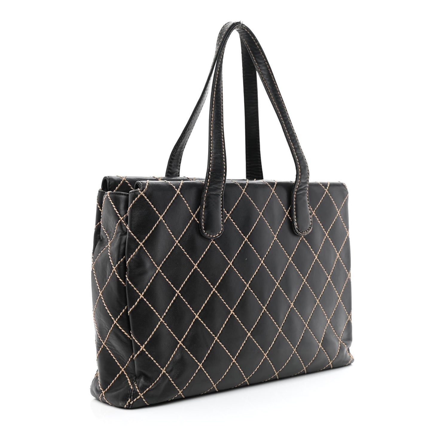 Calfskin Wild Stitch Large Tote Black