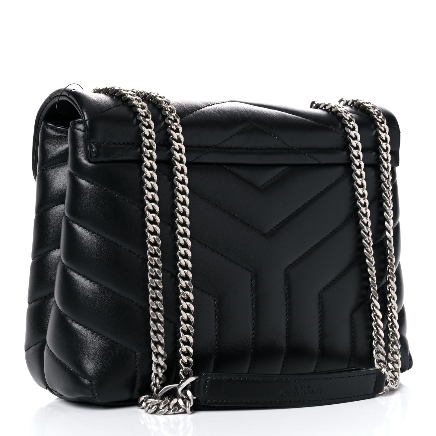 Calfskin Y Quilted Monogram Small Loulou Chain Satchel Black