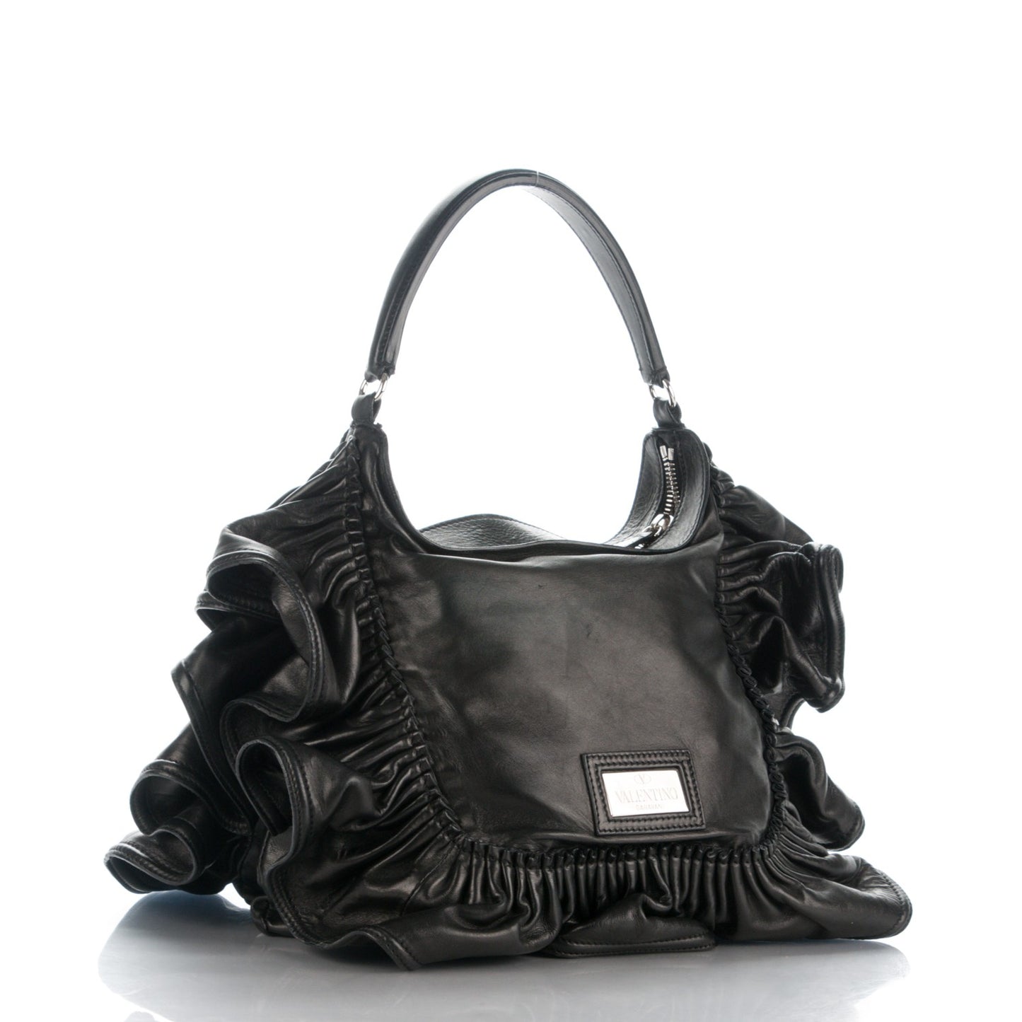 Nappa Ruffle Hobo Black