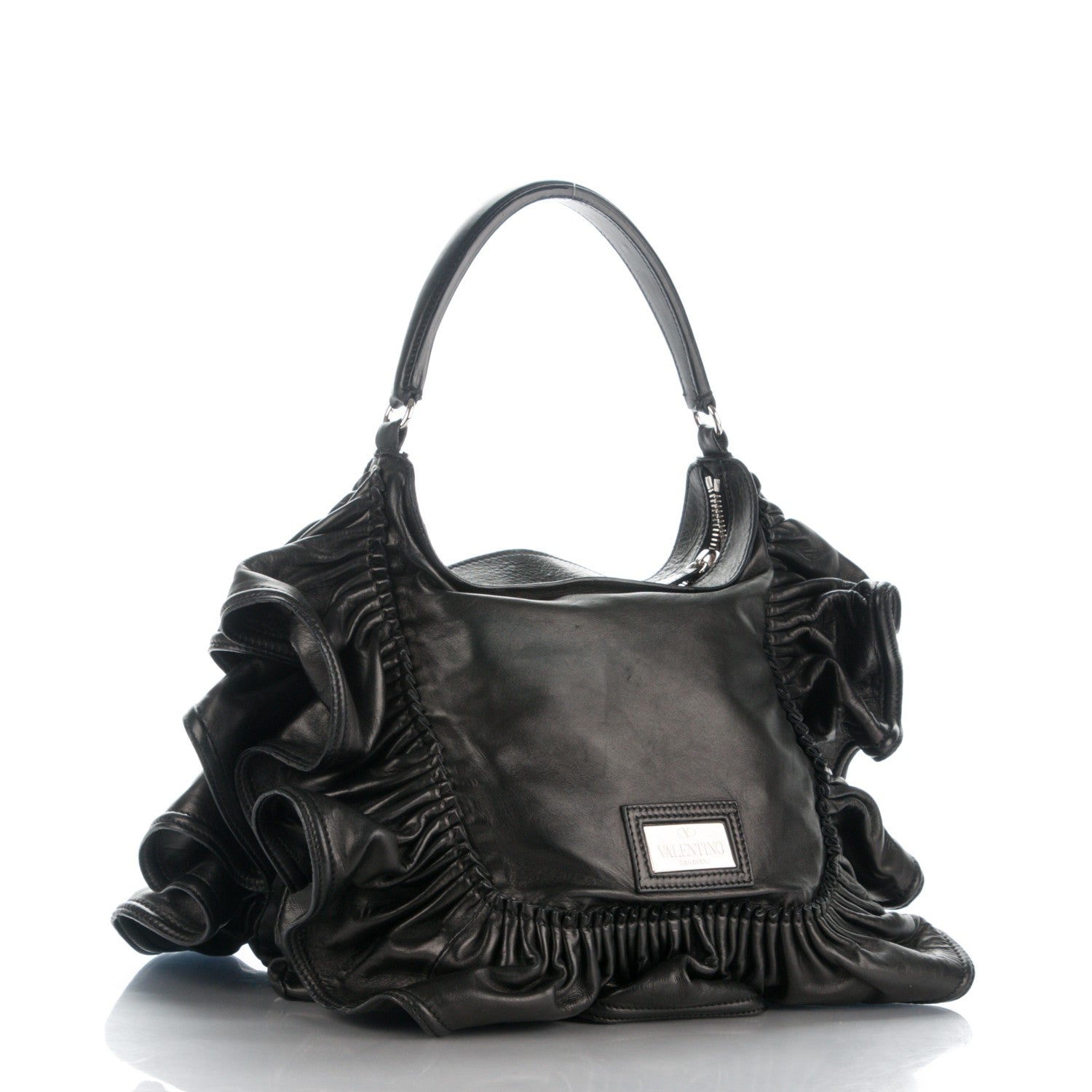 Valentino Garavani Nappa Ruffle Hobo Black 3 of 9