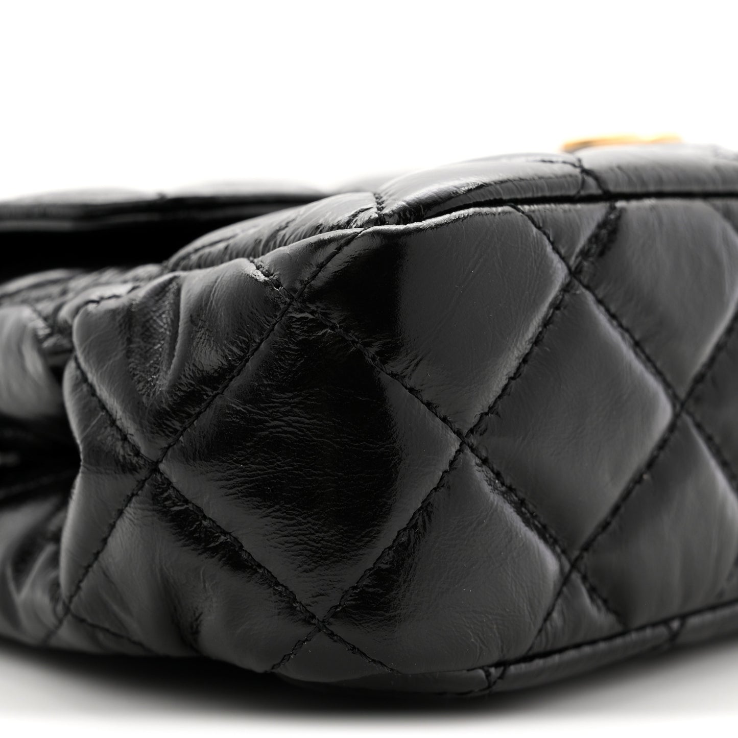 Shiny Crumpled Calfskin Quilted Small Wavy CC Hobo Black