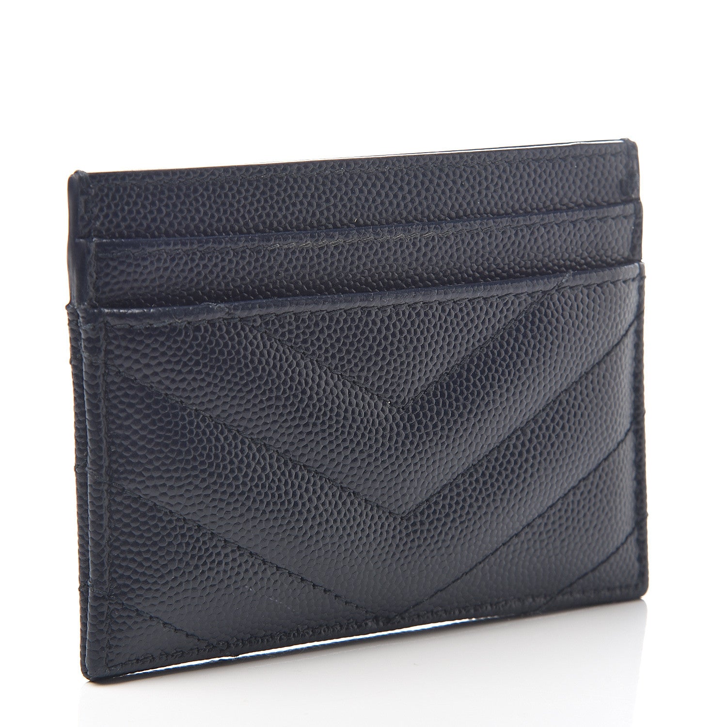 Saint Laurent Grain De Poudre Matelasse Monogram Chevron Credit Card Case Deep Marine 2 of 6