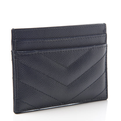 Saint Laurent Grain De Poudre Matelasse Monogram Chevron Credit Card Case Deep Marine 2 of 6