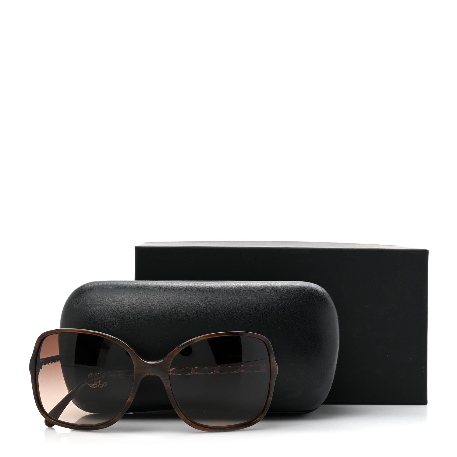 Chanel Acetate Metal Lambskin Chain Square Sunglasses 5210-Q Brown