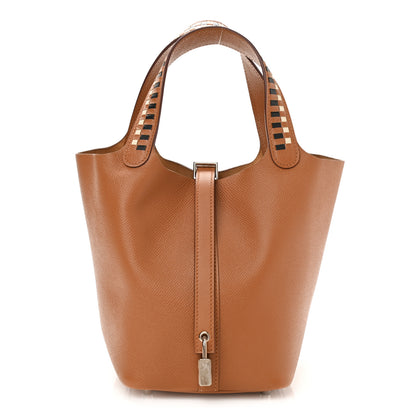 Hermes Epsom Tressage De Cuir Picotin Lock 18 PM Gold Craie Black 1 of 10
