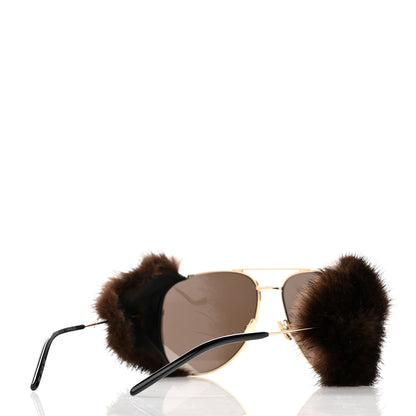 Saint Laurent Mink Fur Classic 11 Shields Sunglasses Gold 4 of 7