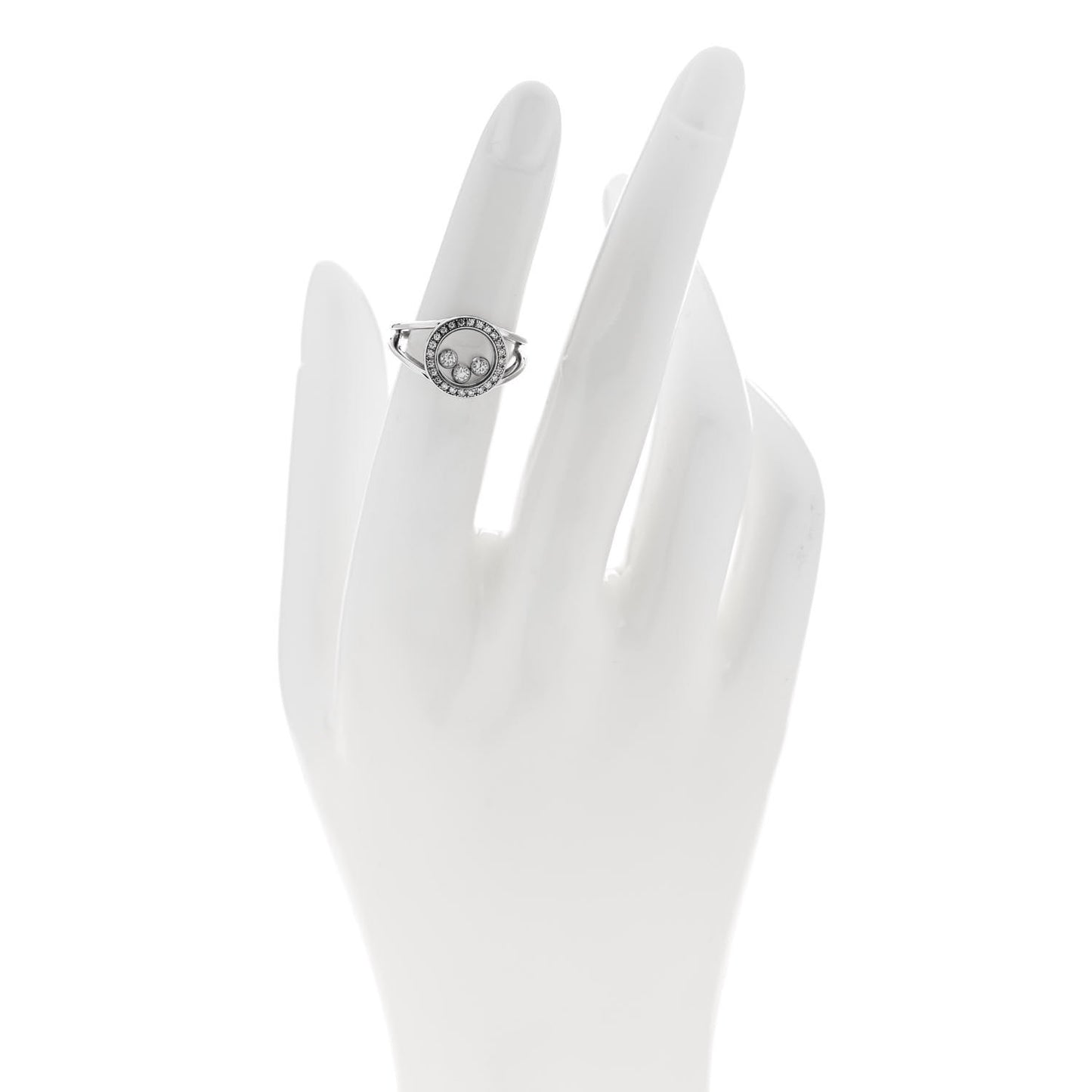 18K White Gold Diamond 3 Happy Diamonds Circle Ring 48 4.5
