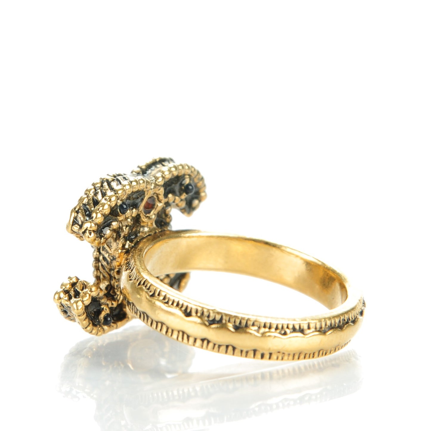 Enamel Gripoix CC Ring 6.5 Black Gold
