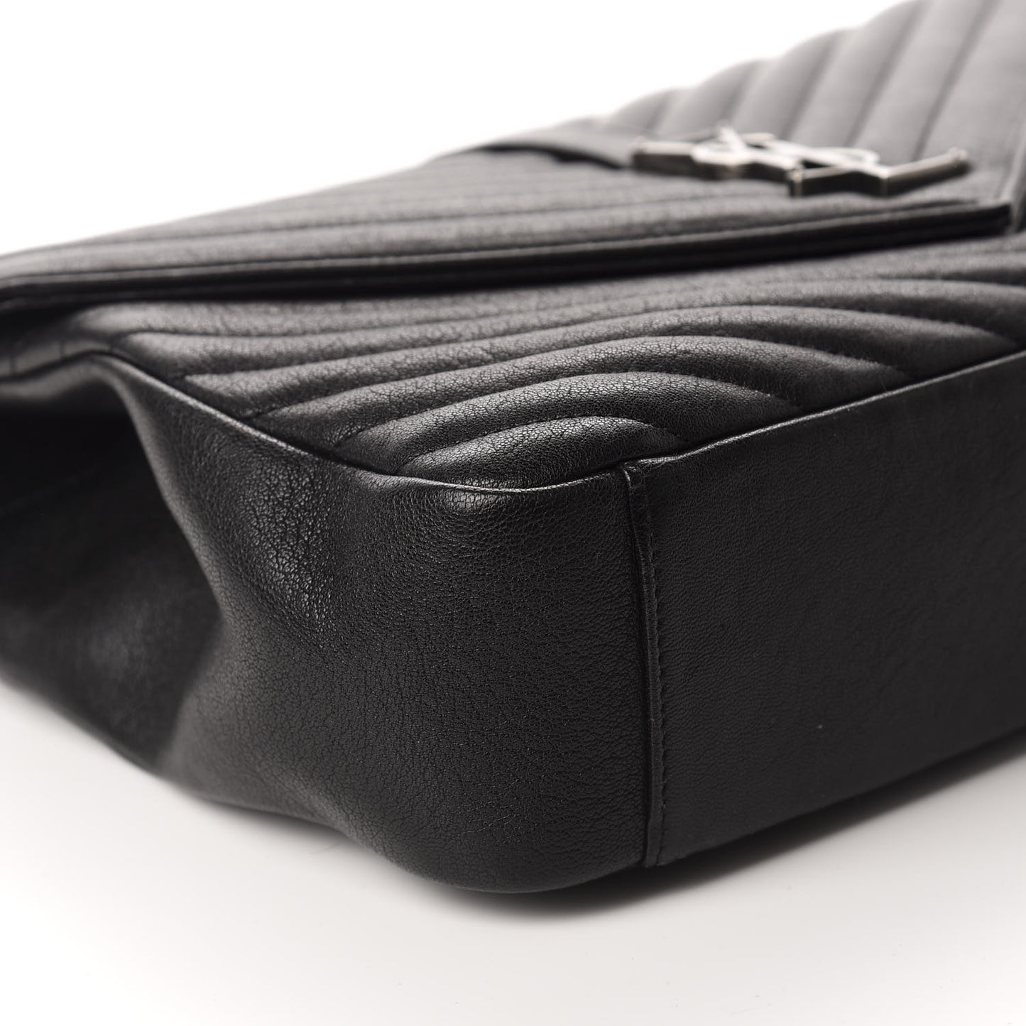 Sheepskin Matelasse Chevron Monogram Large College Satchel Black