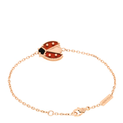 Van Cleef & Arpels 18K Rose Gold Carnelian Onyx Lucky Spring Open Wing Lady Bug Bracelet 2 of 4