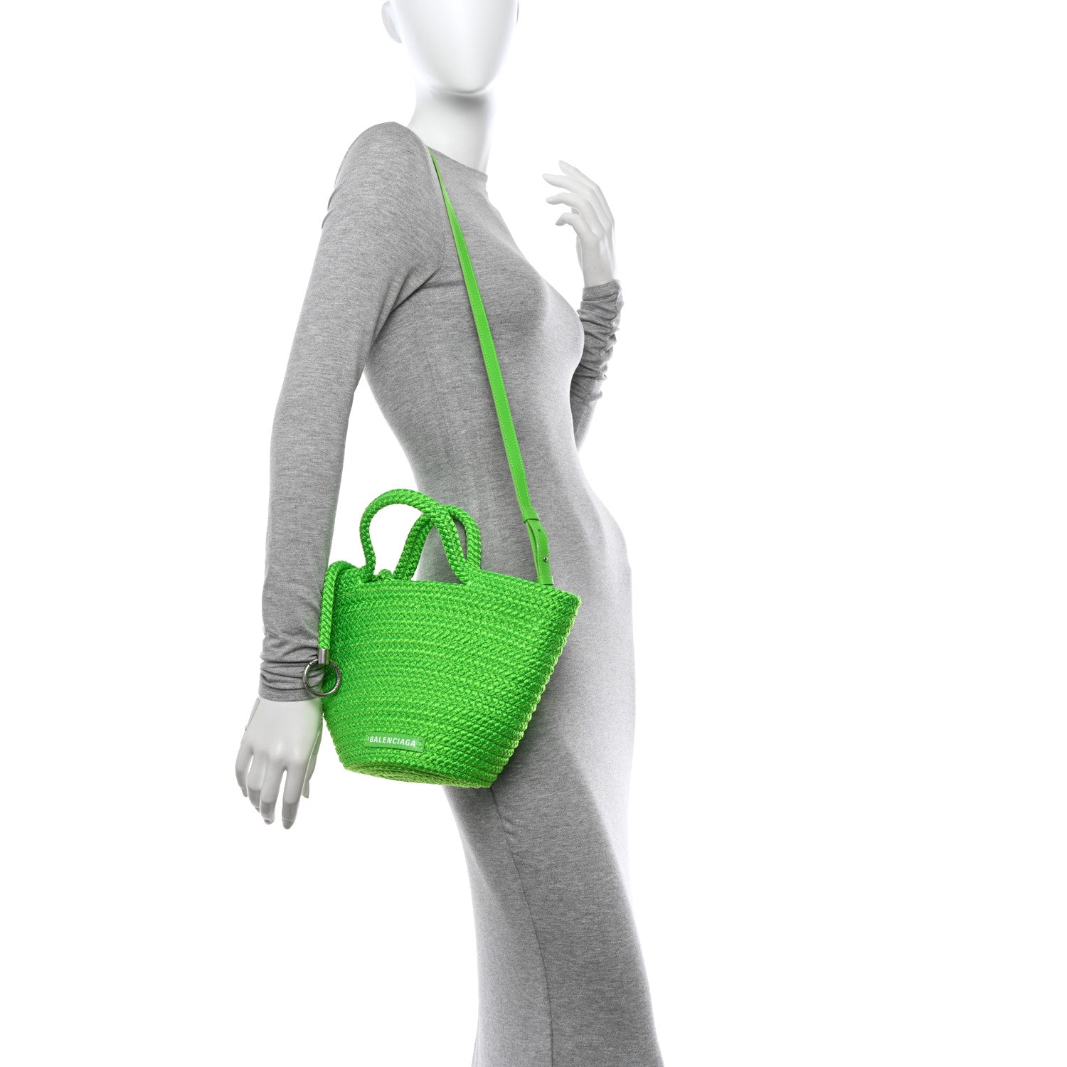 Balenciaga Nylon Lambskin Woven Small Ibiza Basket With Strap Green 2 of 11