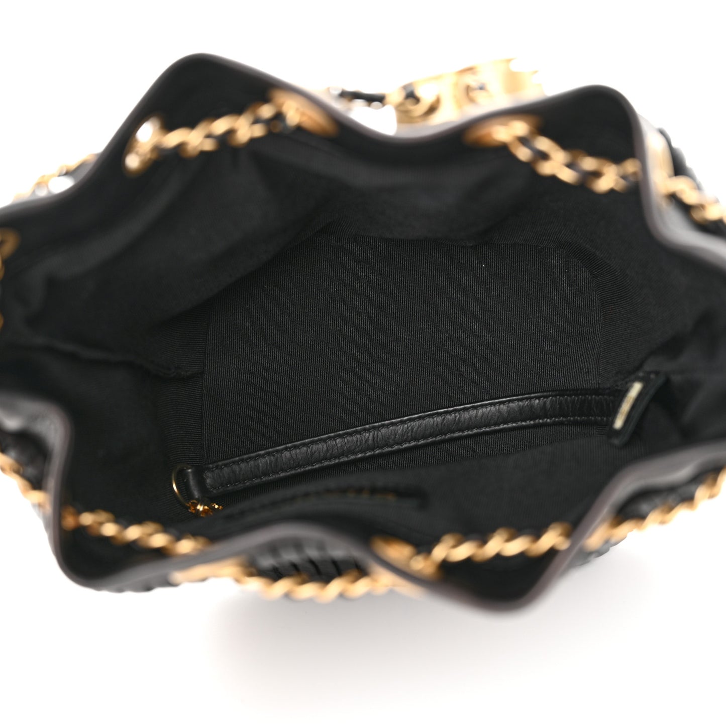 Iridescent Crumpled Calfskin Coco Pleats Small Drawstring Bag Black