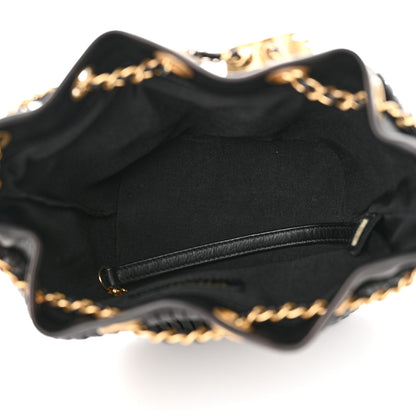 Chanel Iridescent Crumpled Calfskin Coco Pleats Small Drawstring Bag Black 5 of 10