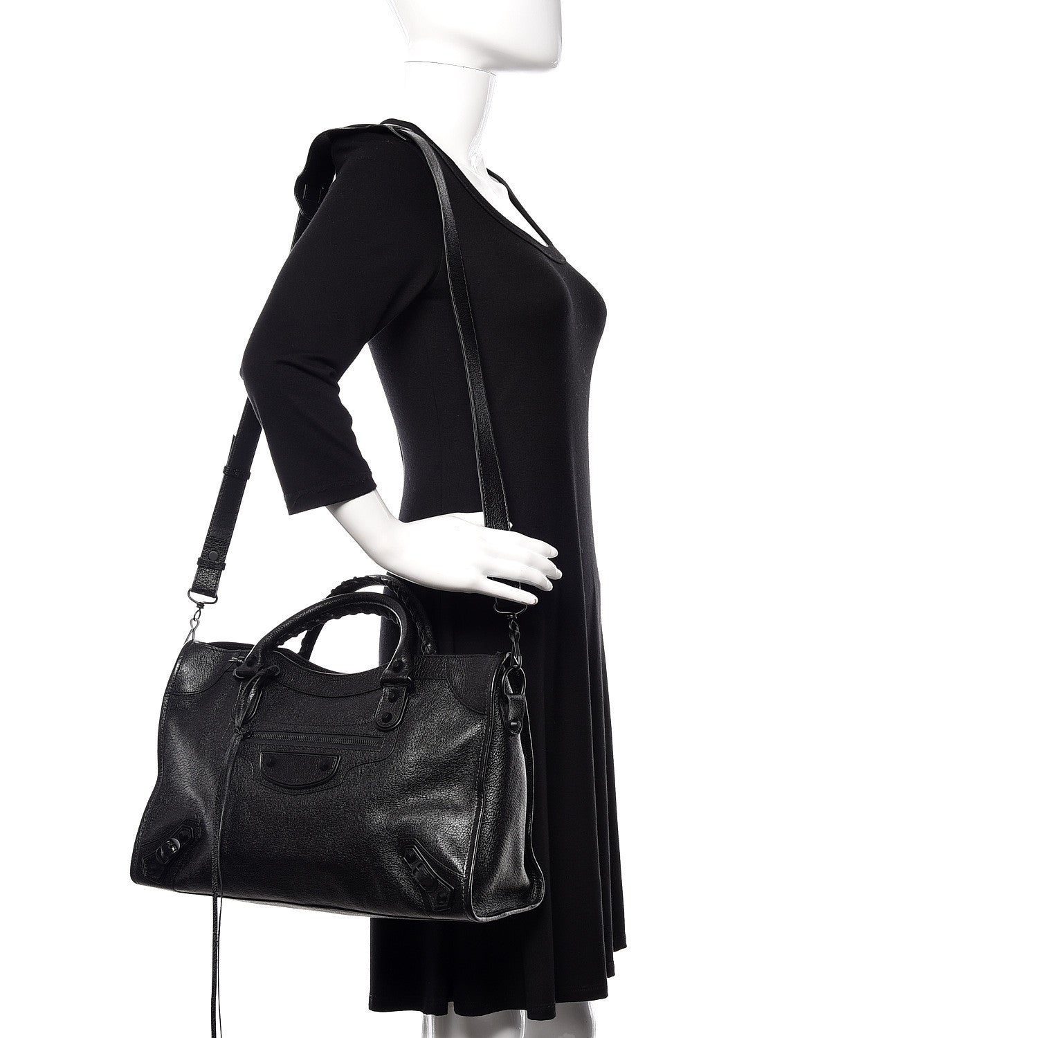 Balenciaga Shiny Grained Goatskin Black Metallic Edge City Black 2 of 9