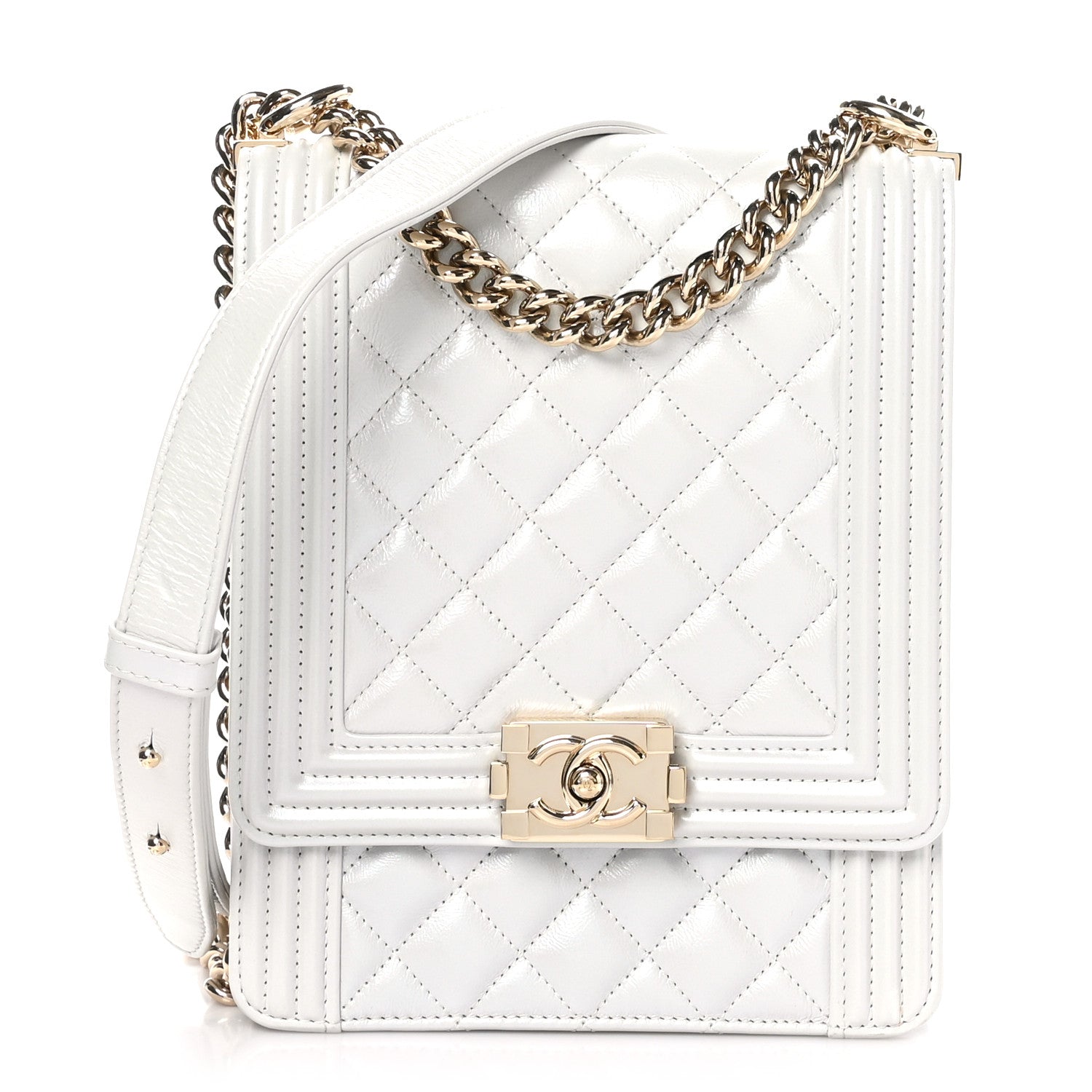 Chanel Iridescent Calfskin Quilted North South Boy Flap Light Grey 1 of 11