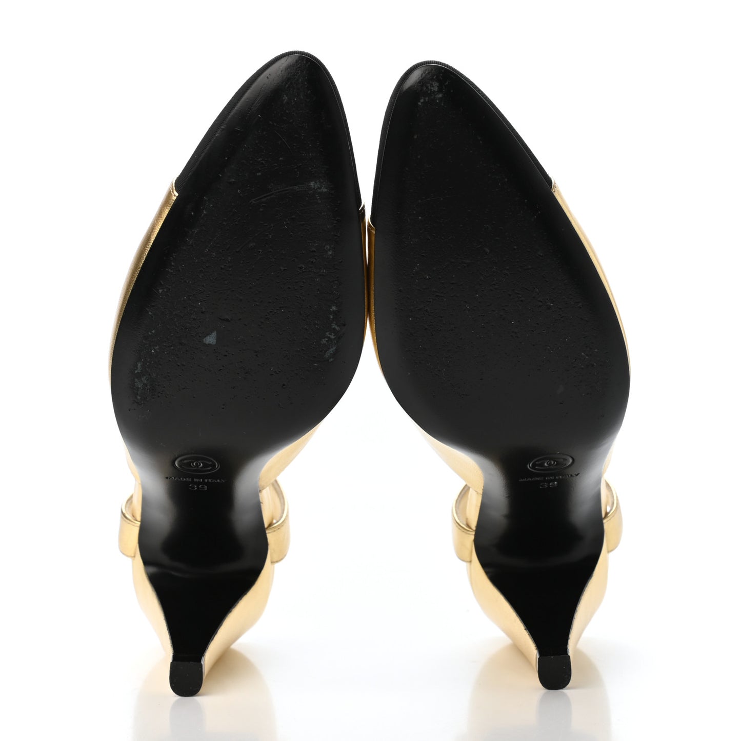 Laminated Lambskin Grosgrain Cap Toe CC Pumps 39 Gold Black