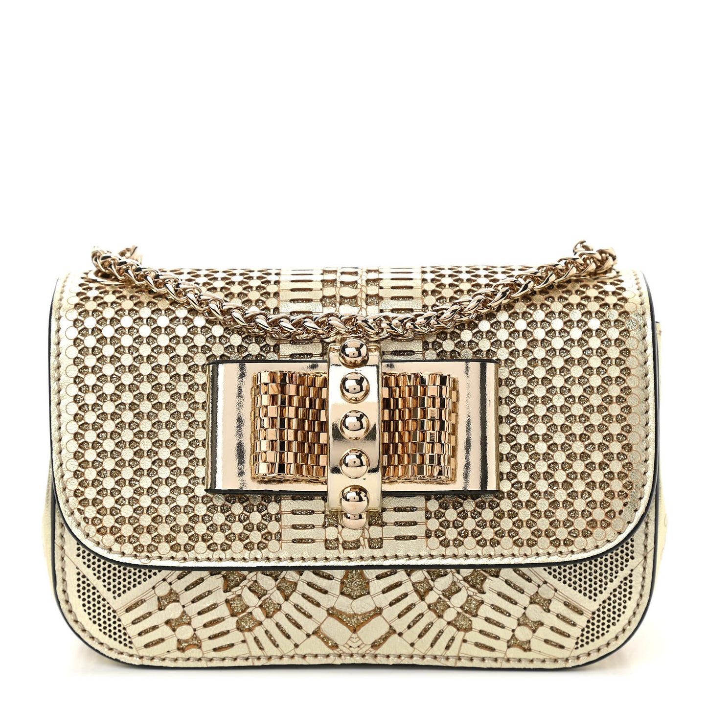 Metallic Laser Cut Nappa Mini Sweety Charity Crossbody Bag Gold