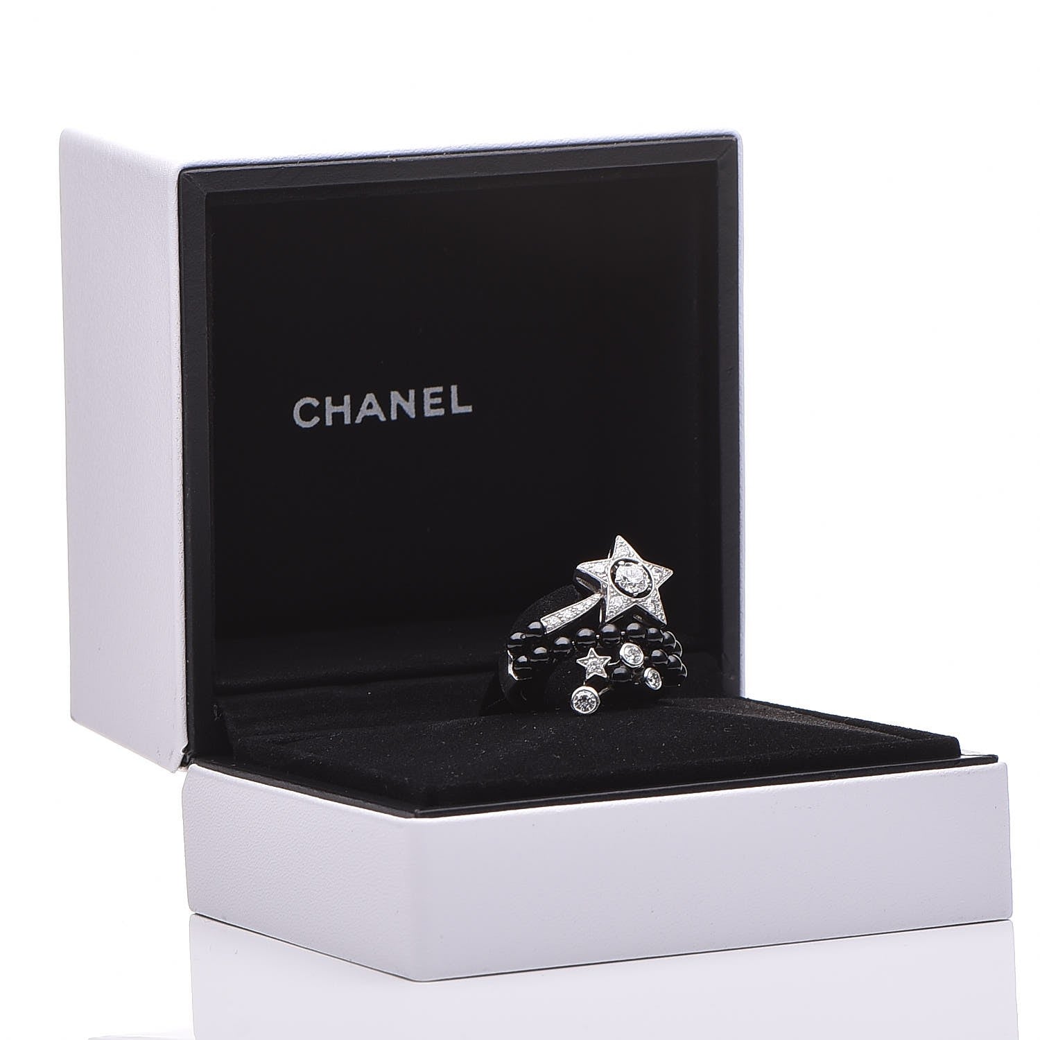 Chanel 18K White Gold Diamond Black Spinel Comete Ring 52 6 8 of 8