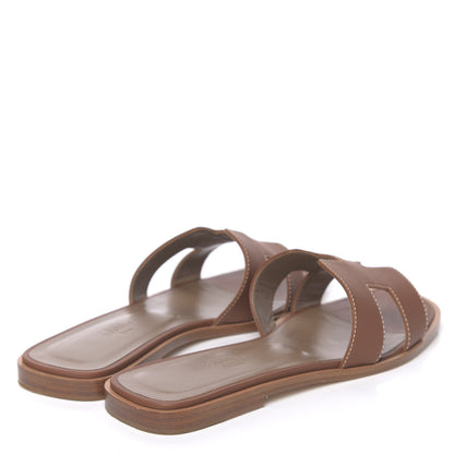 Hermes Box Calfskin Oran Sandals 39.5 Gold 4 of 13